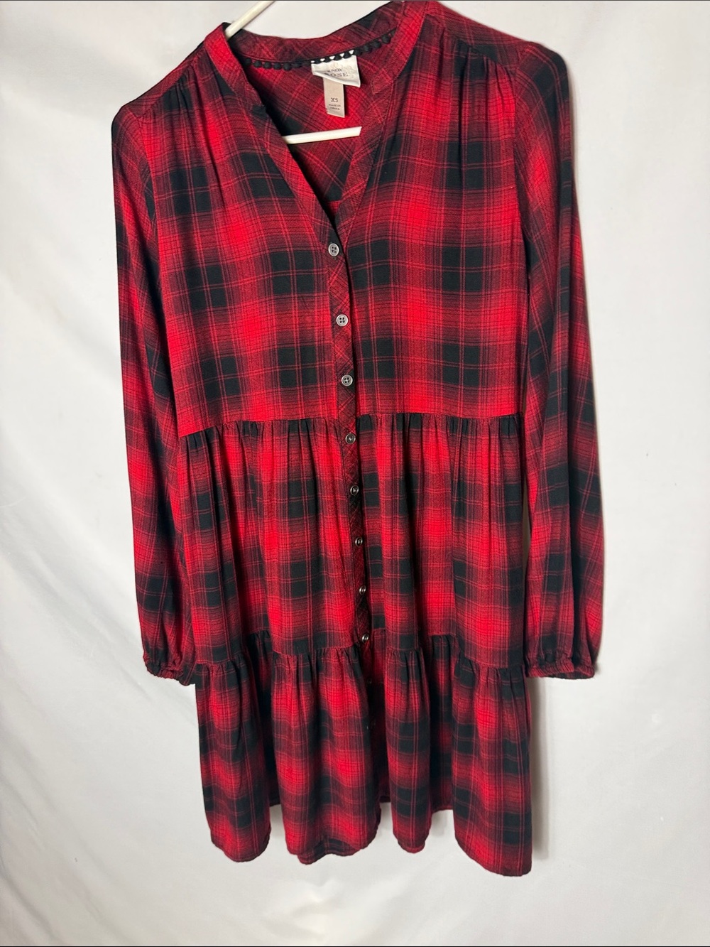 Knox Rose Red and Black Plaid Button-Front Tiered Dress